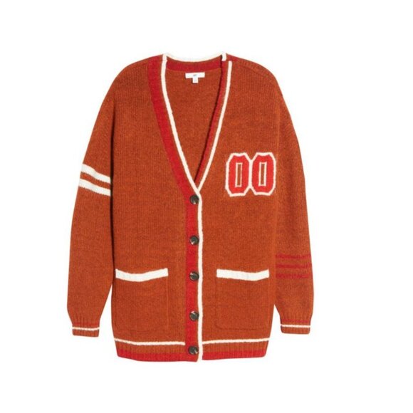 NEW Nordstrom 2022 Varsity Cardigan Rust Brown Oversized Chunky Knit Size Large - Picture 14 of 14